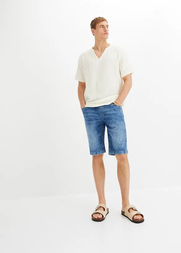 Bermuda elasticizzati in jeans leggero con elastico in vita, slim fit, bonprix