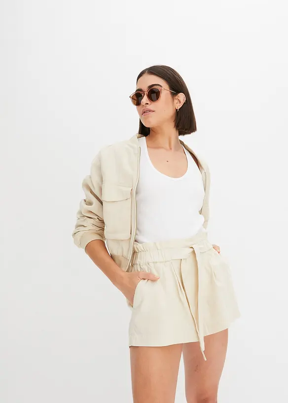 Shorts in misto lino a vita alta, BODYFLIRT