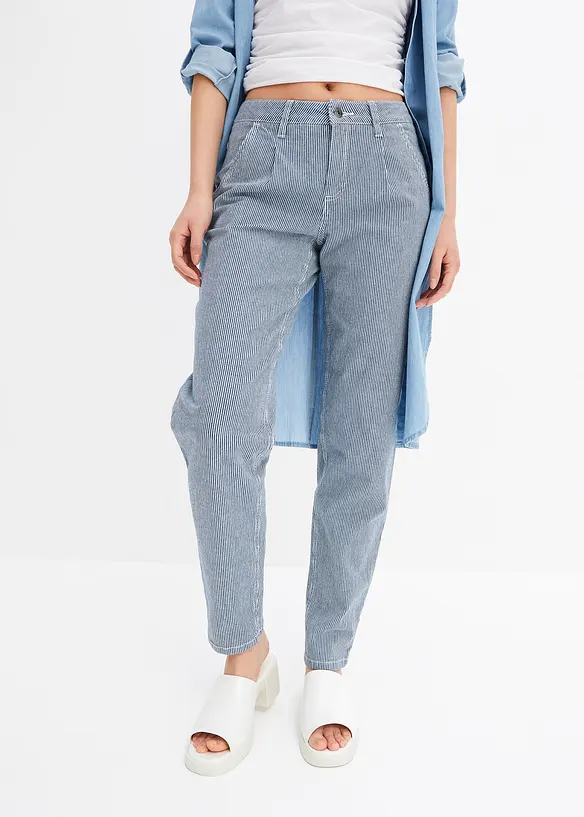 Jeans barrel shape a righe, vita media, bonprix