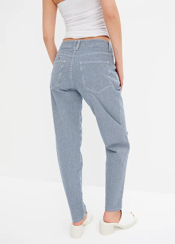 Jeans barrel shape a righe, vita media, bonprix
