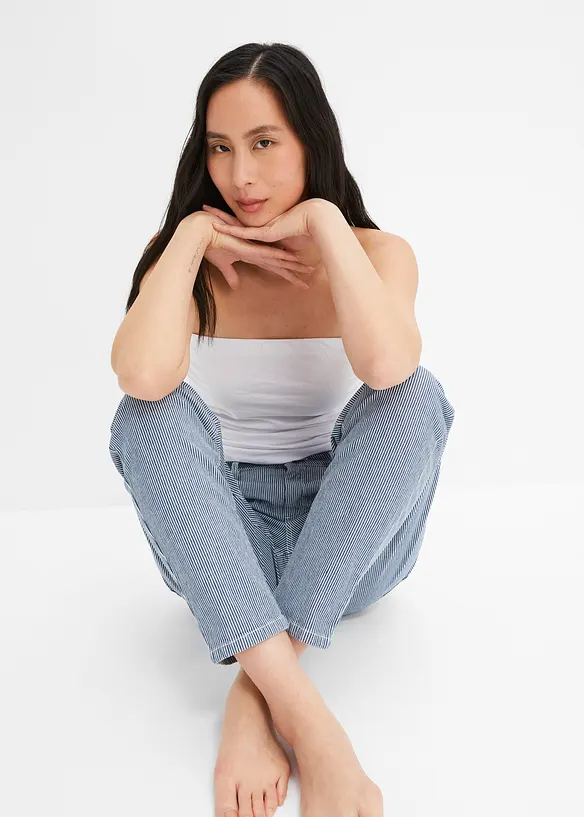 Jeans barrel shape a righe, vita media, bonprix