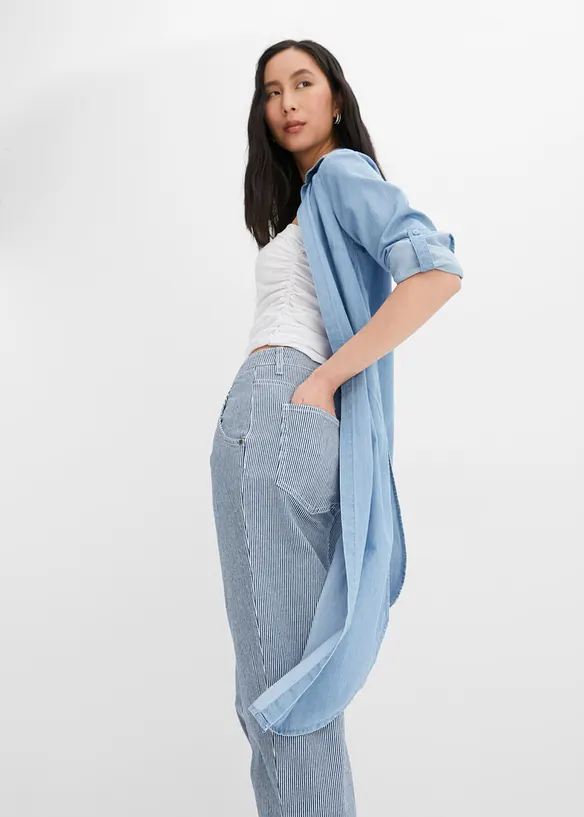 Jeans barrel shape a righe, vita media, bonprix