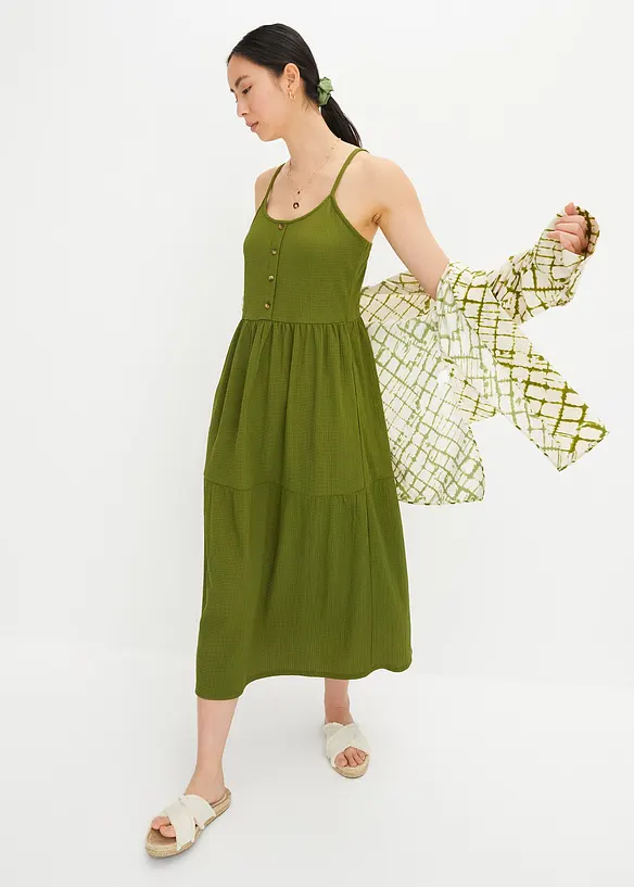 Abito di jersey con volant e abbottonatura decorativa, bonprix