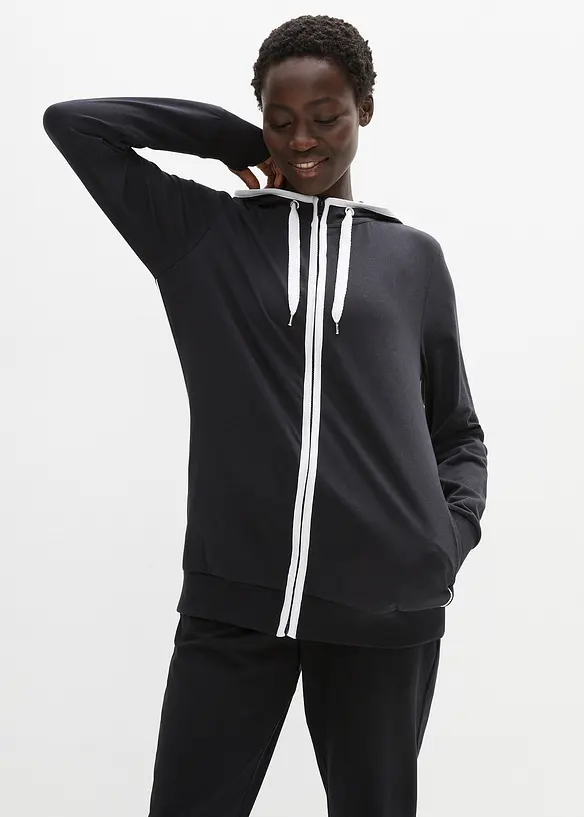 Felpa elasticizzata con zip e cotone, bonprix