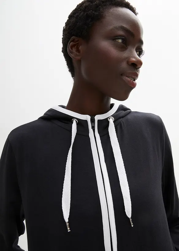 Felpa elasticizzata con zip e cotone, bonprix