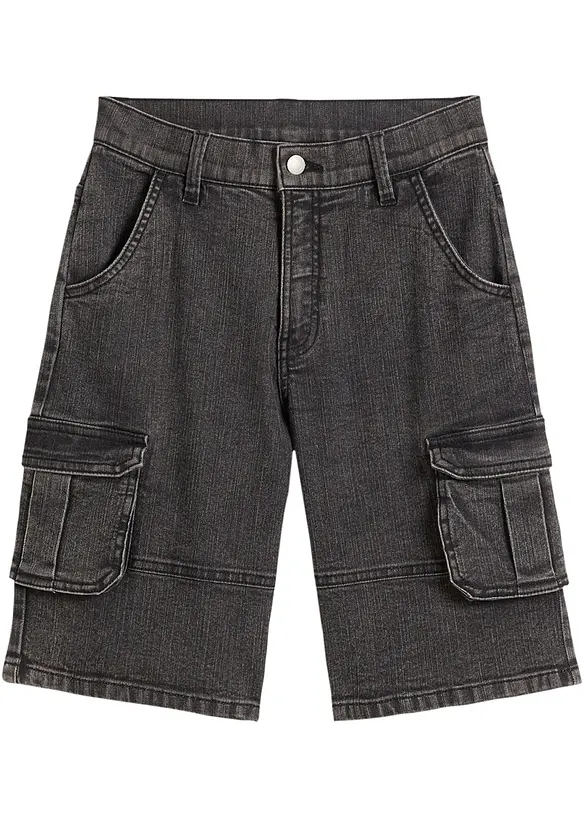 Bermuda cargo in jeans con vita regolabile, loose fit, bonprix