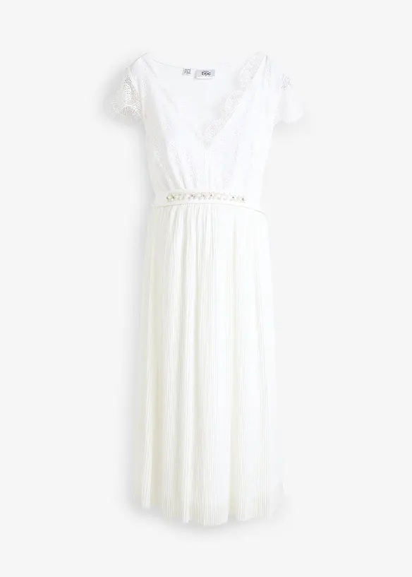 Abito da sposa prémaman in pizzo e crêpe con cintura, bonprix