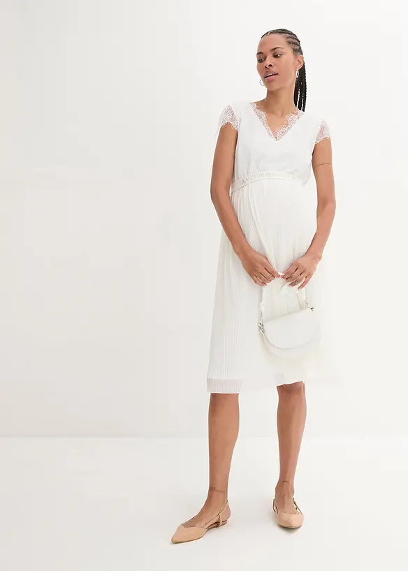 Abito da sposa prémaman in pizzo e crêpe con cintura, bonprix