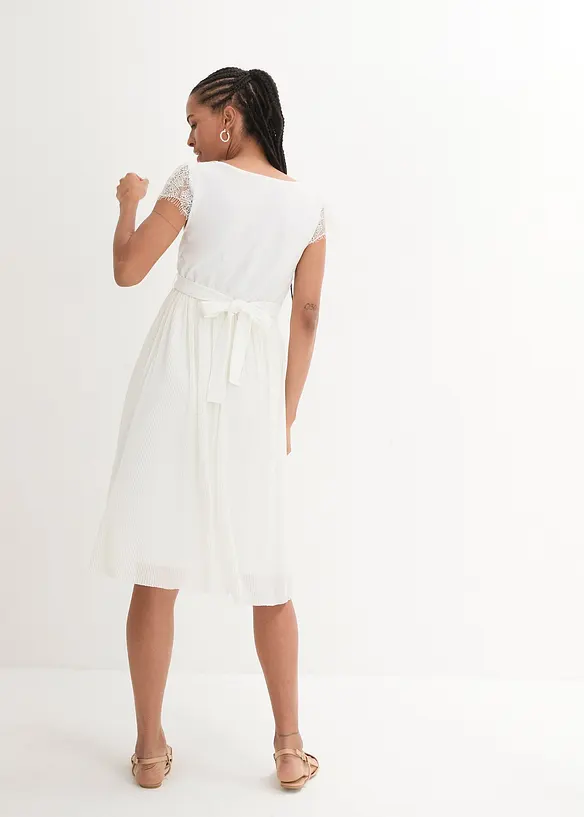 Abito da sposa prémaman in pizzo e crêpe con cintura, bonprix
