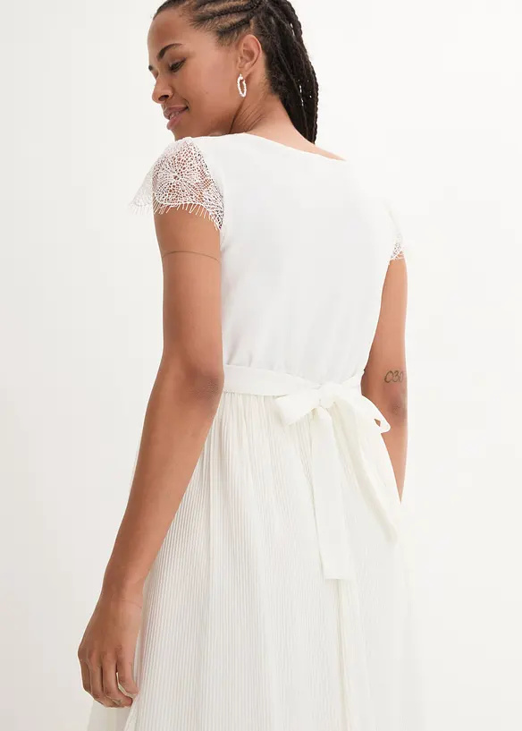 Abito da sposa prémaman in pizzo e crêpe con cintura, bonprix