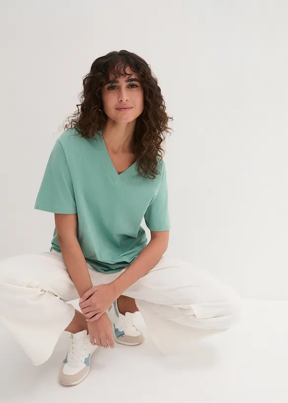 Maglia lunga e larga con scollo a V e maniche corte (pacco da 5), bonprix