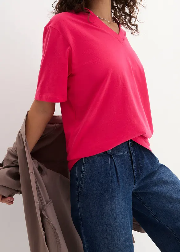 Maglia lunga e larga con scollo a V e maniche corte (pacco da 5), bonprix