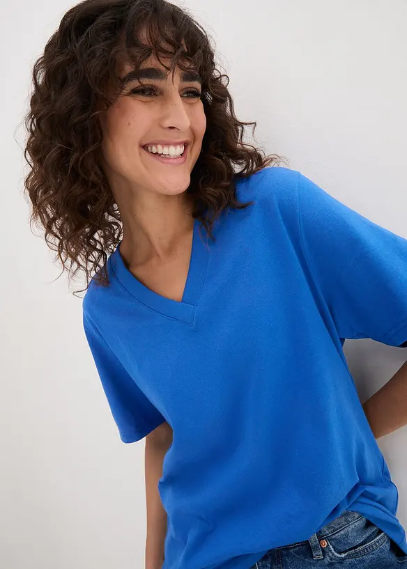 Maglia lunga e larga con scollo a V e maniche corte (pacco da 5), bonprix