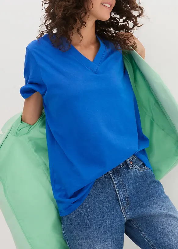 Maglia lunga e larga con scollo a V e maniche corte (pacco da 5), bonprix