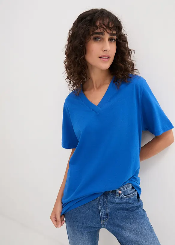 Maglia lunga e larga con scollo a V e maniche corte (pacco da 5), bonprix