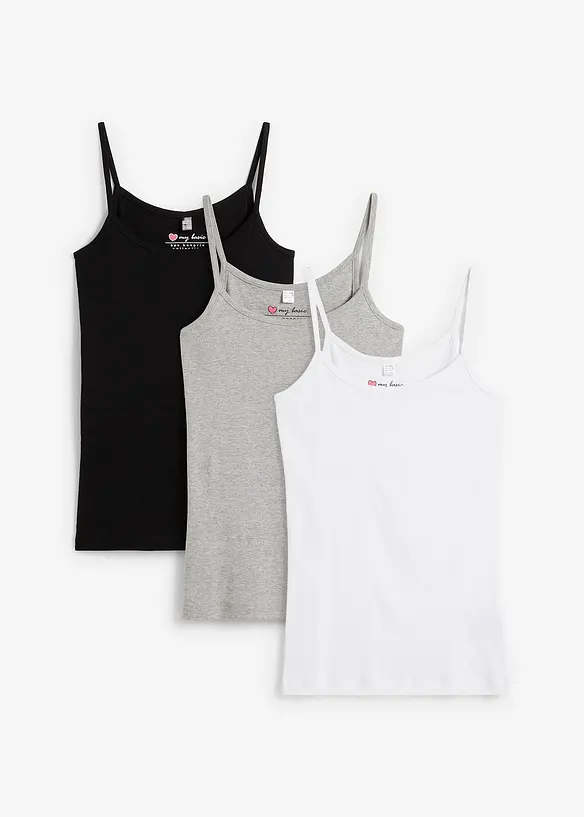 Top con spalline sottili in puro cotone (pacco da 3), bonprix