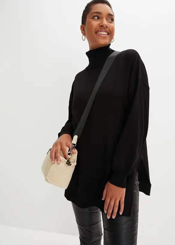 Maglione lungo a collo alto in misto viscosa, bonprix