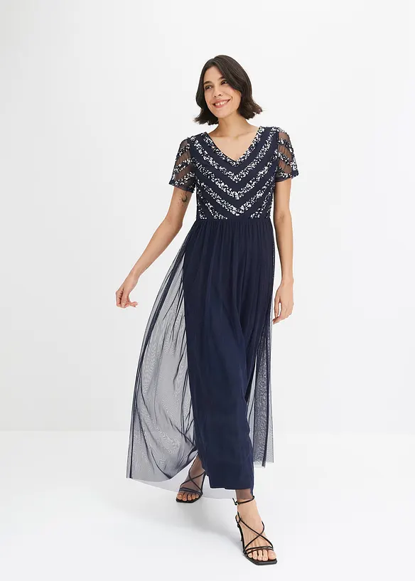 Abito lungo con ricami e paillettes, bonprix