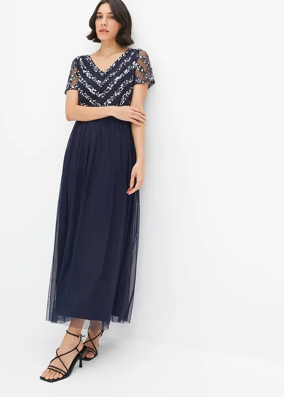 Abito lungo con ricami e paillettes, bonprix