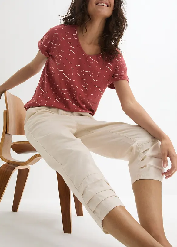 Pantaloni in misto lino e cotone, carrot fit, bonprix