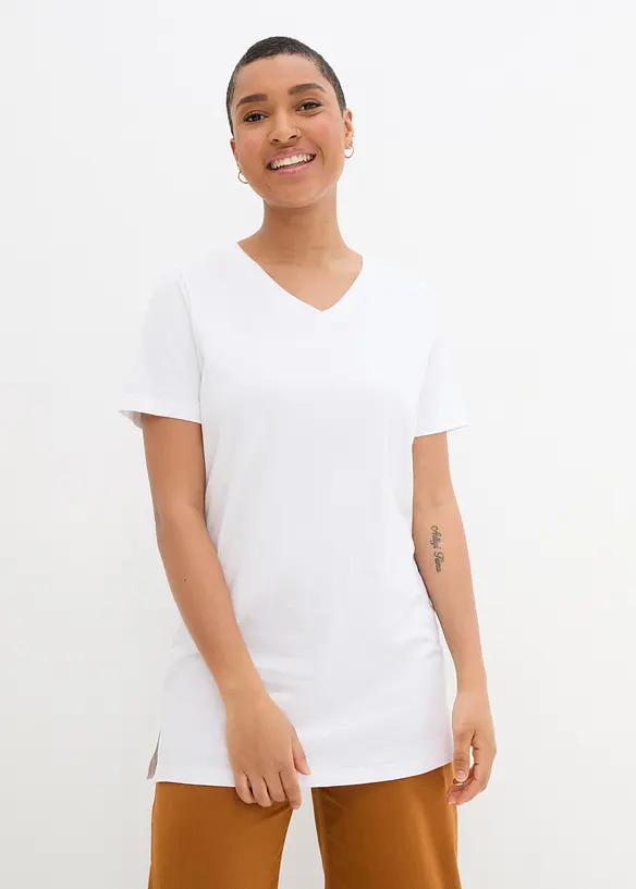 T-shirt lunga con scollo a V (pacco da 2), bonprix