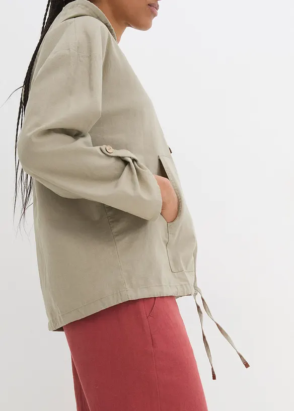 Blusa in misto lino con cappuccio, bonprix