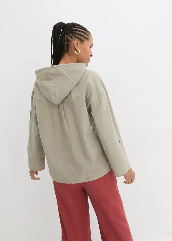 Blusa in misto lino con cappuccio, bonprix