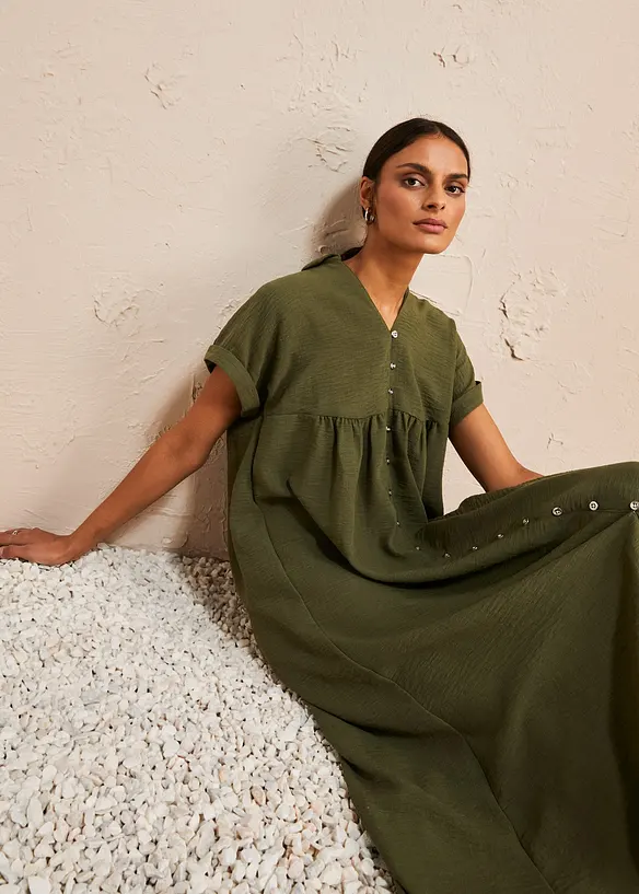 Abito midi in simil lino, bonprix