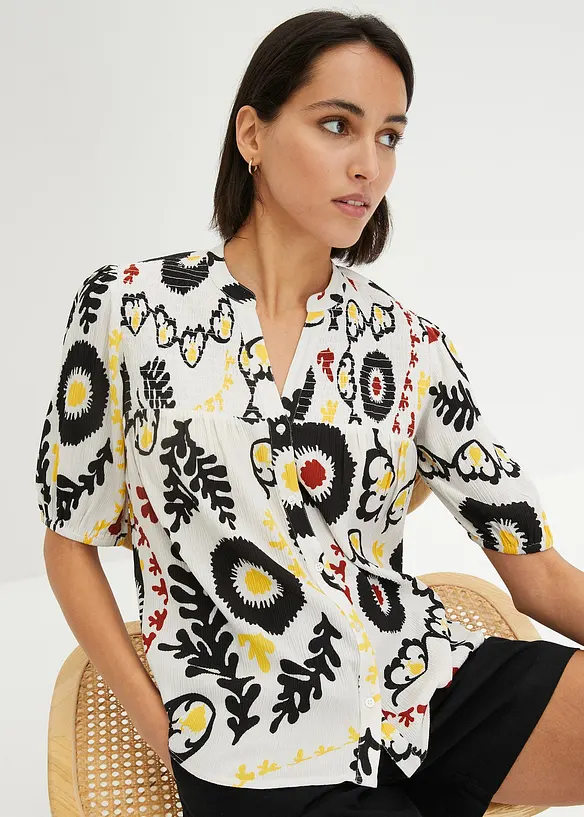 Camicetta a maniche corte con dettaglio smock in viscosa fluente, bonprix