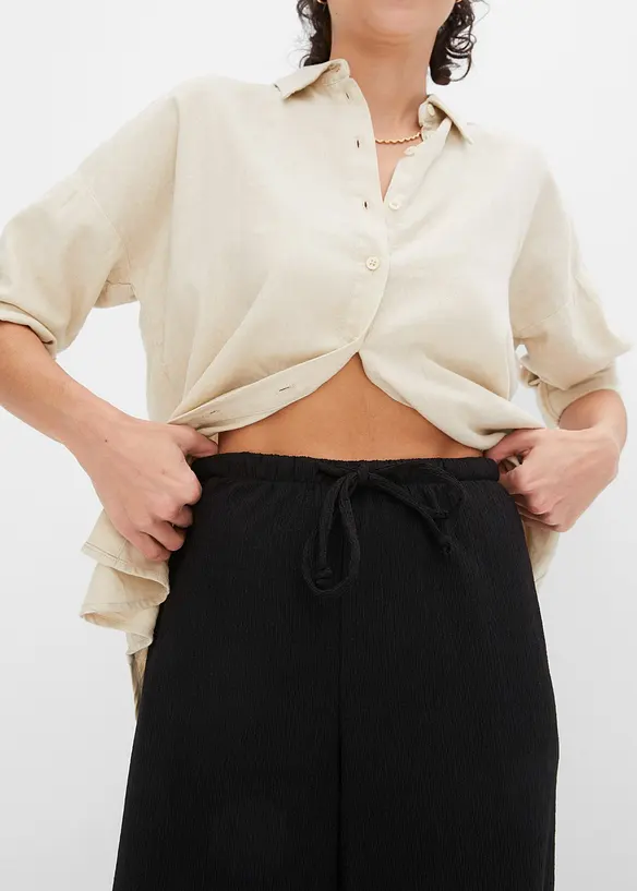 Pantaloni a vita alta in jersey operato con elastico in vita e laccetto da annodare, bonprix