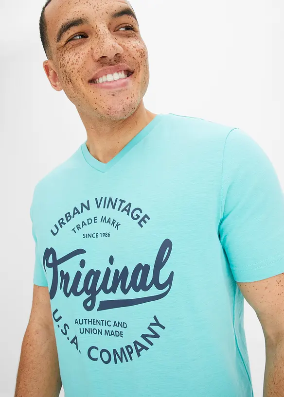 T-shirt con scollo a V in puro cotone, bonprix