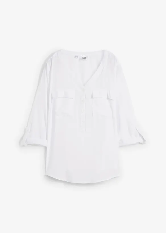 Blusa a maniche lunghe con scollo a V in viscosa fluente, bonprix