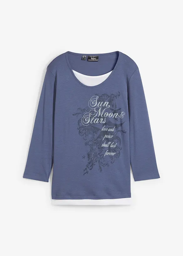 Maglia 2 in 1 in cotone con maniche a 3/4, bonprix