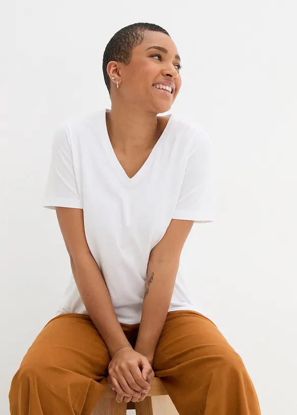 T-shirt lunga con scollo a V (pacco da 2), bonprix