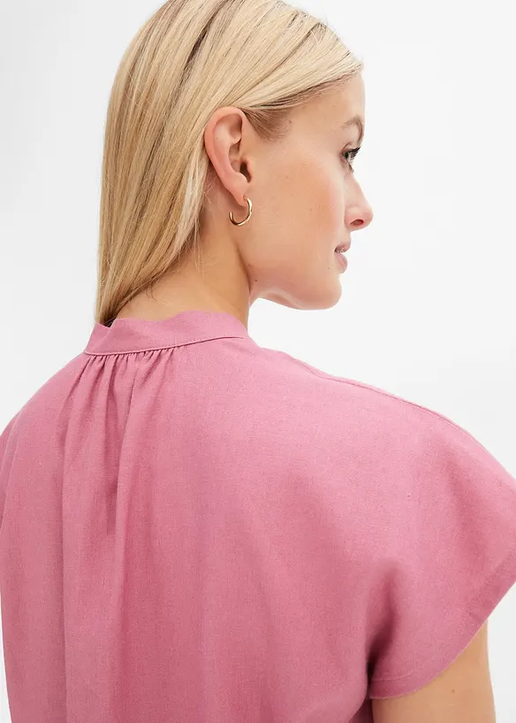 Camicetta vaporosa a maniche corte in misto lino, bonprix