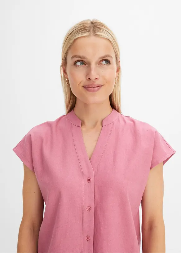 Camicetta vaporosa a maniche corte in misto lino, bonprix