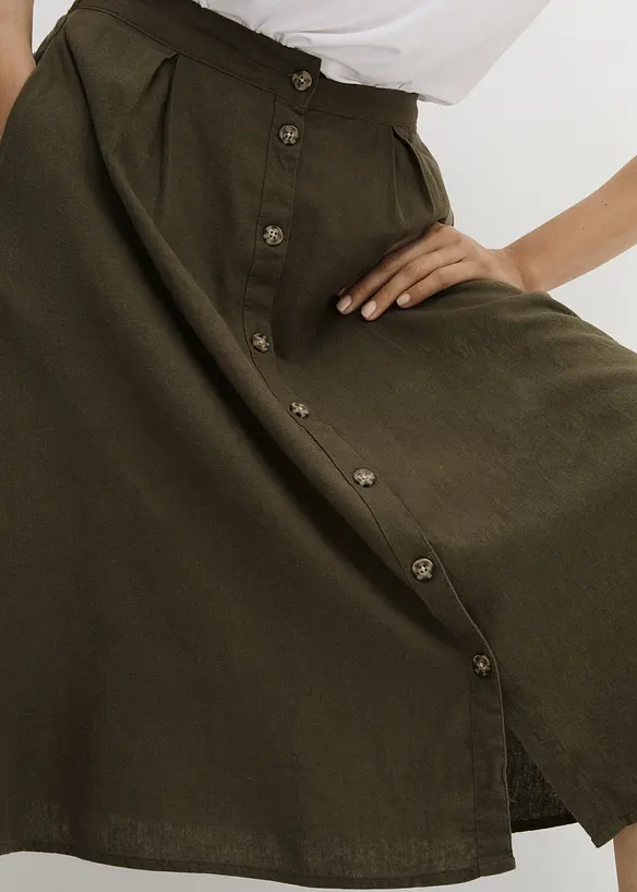 Gonna midi in misto lino con bottoni, bonprix