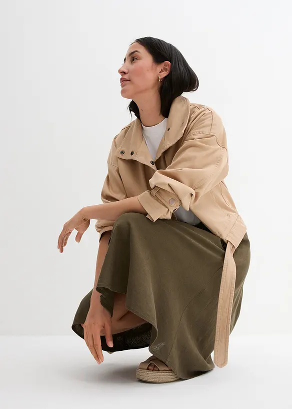 Gonna midi in misto lino con bottoni, bonprix