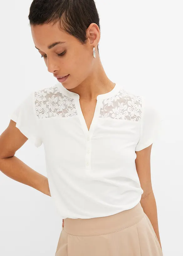 Maglia serafino in misto viscosa, bonprix