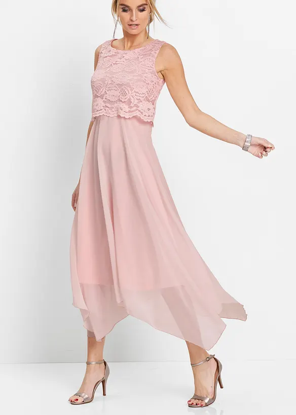 Abito midi in chiffon con pizzo, bonprix
