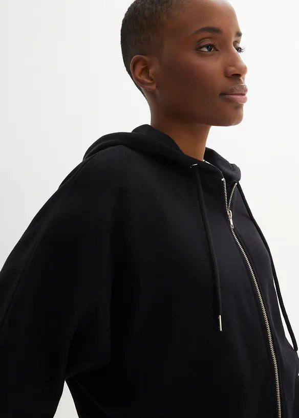 Felpa con zip stile mantella in cotone, bonprix
