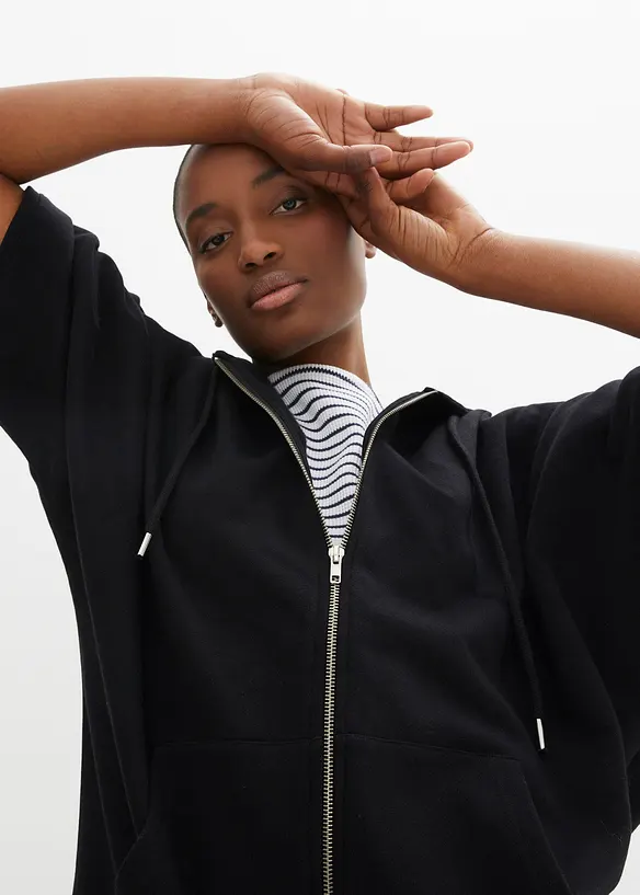 Felpa con zip stile mantella in cotone, bonprix