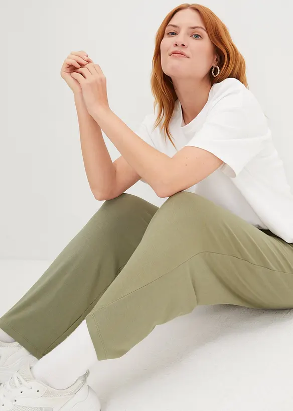 Pantaloni in jersey cropped, vita alta (pacco da 2), bonprix