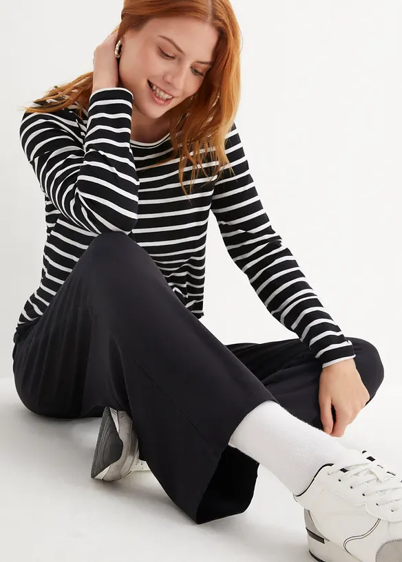 Pantaloni in jersey cropped, vita alta (pacco da 2), bonprix