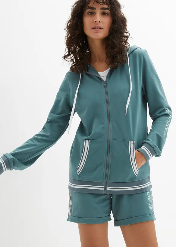 Felpa con zip e cappuccio in puro cotone biologico, bonprix