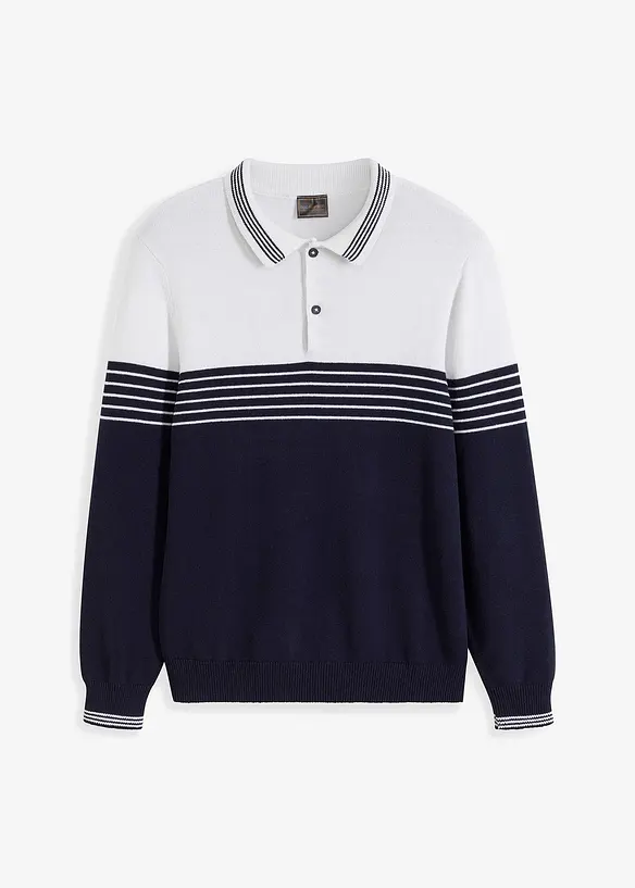 Maglione in filato fine con colletto polo e cotone riciclato, bonprix