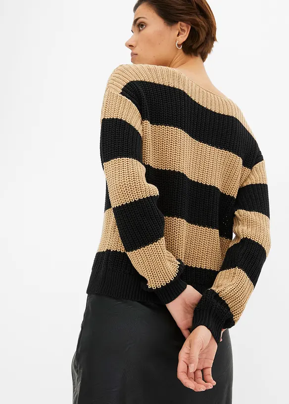 Maglione Donna Grunge A Righe – Maglia Grossa Oversize Manica Lunga – Stile Goth Punk Y2K Harajuku – Nero