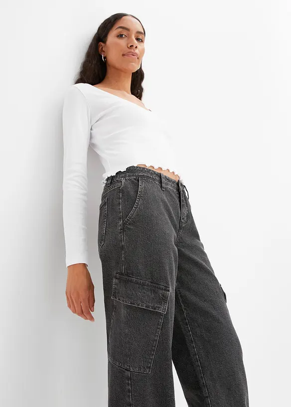 Jeans cargo a vita media, bonprix