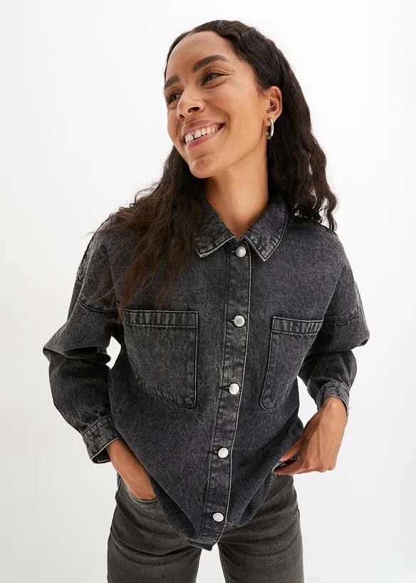 Giacca-camicia oversize in jeans di cotone biologico, bonprix
