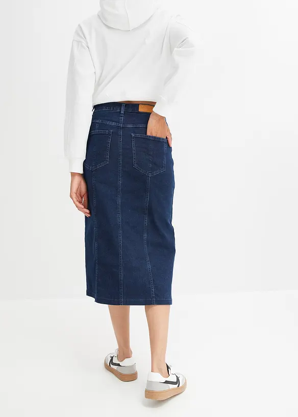 Gonna midi di jeans con spacco, bonprix